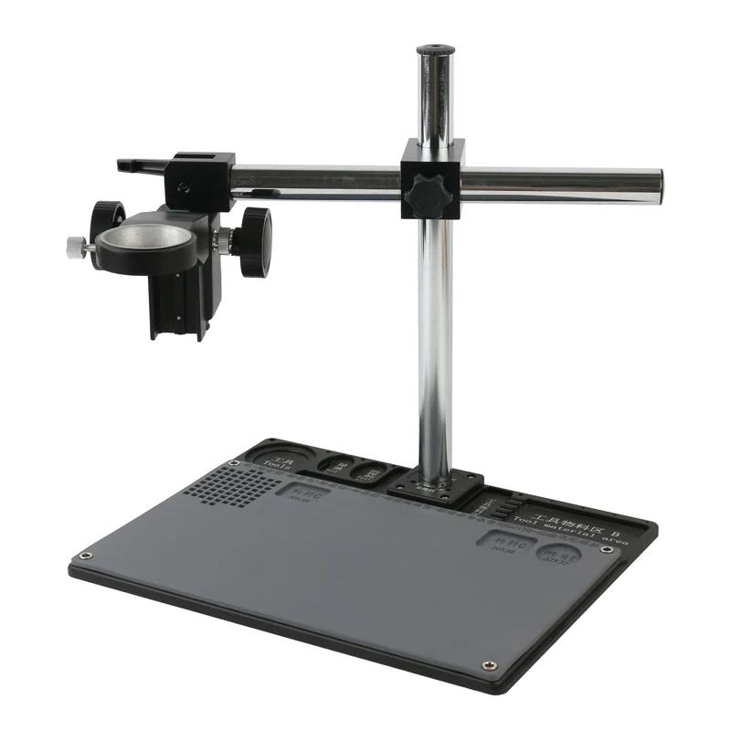 Trinokular-Stereomikroskopkamera, industrieller verstellbarer Galgen, Metallarbeitsständer + 50 mm 76 mm Fokussierungshalter + Mehrachsenarm