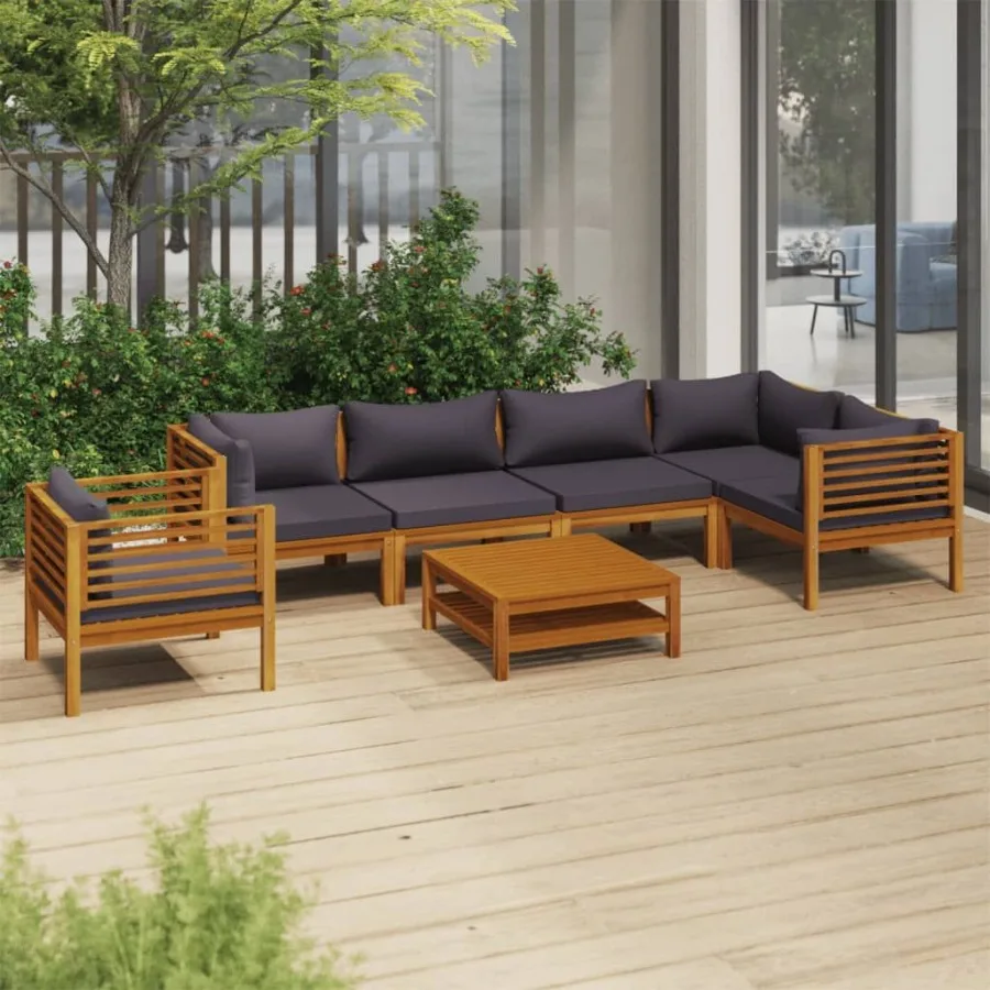 

7 Piece Patio Lounge Set with Cushion Solid Acacia Wood
