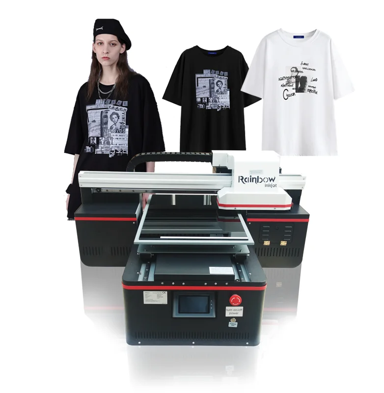 Rainbow A2 A3 textile fabric tshirt printing machine hoodies sweater cloth cotton t-shirt digital dtg flatbed printer