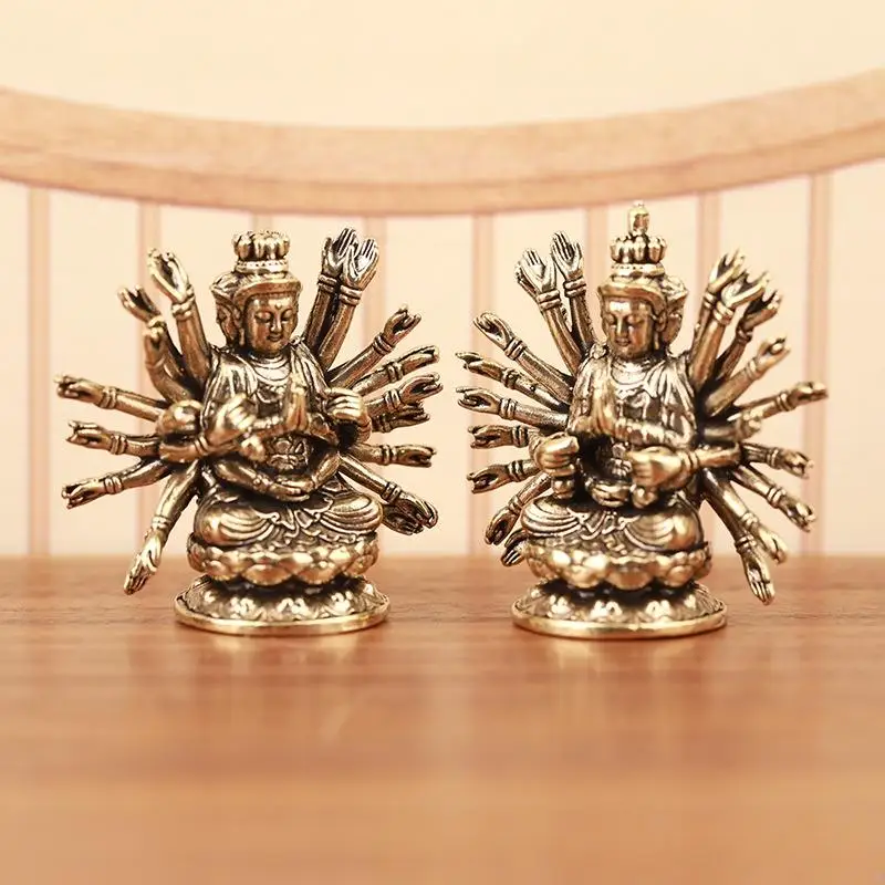 ^1Pc Avalokitesvara Guanyin Altar Statue Retro Brass Thousand-hand Bodhisattva Buddha Statue Home Temple Decor Buddhist Gift