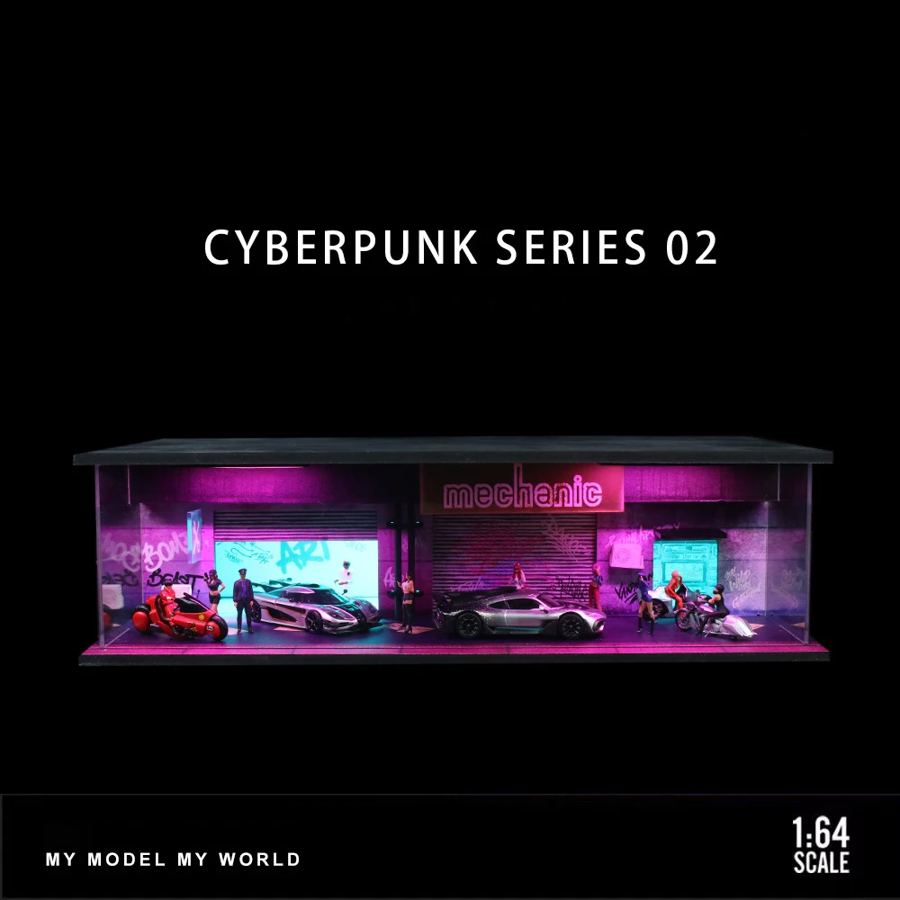 

64 масштабная диорама со светодиодной подсветкой, модель гаража, городская парковка, сделай сам, коллекция, дисплей, набор моделей, подарочные модели гаража автомобиля