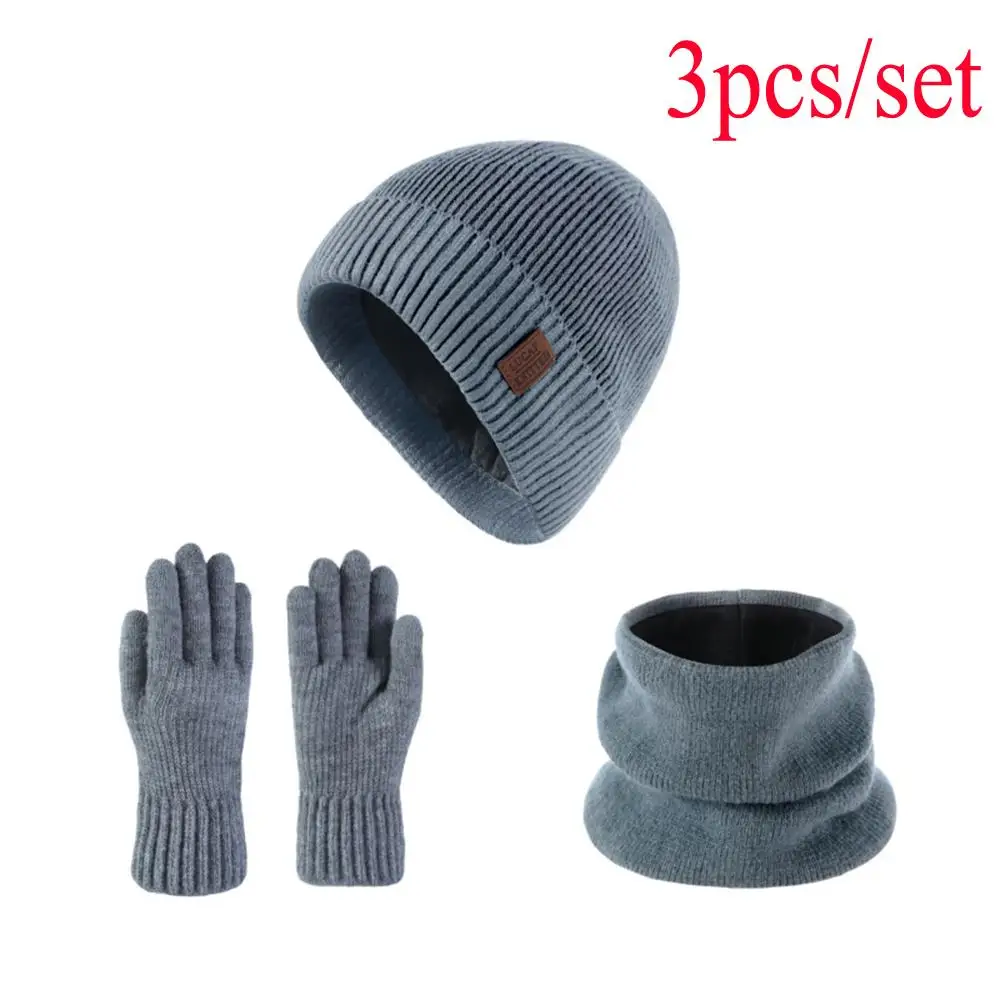 Men's windproof hat, outdoor winter scarf, gloves, three-piece neckline, one plus cashmere insulated knit hat wholesale