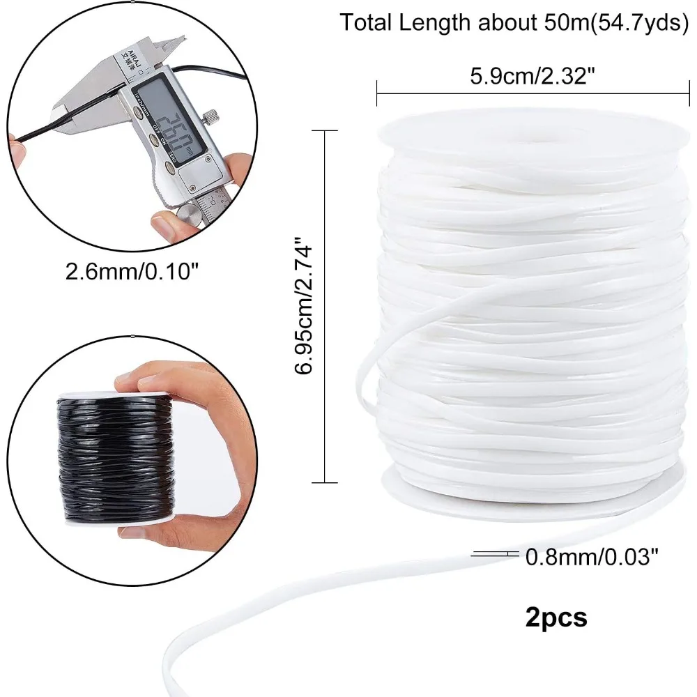 2 Rolls 100m Plastic Lacing Cord 2.3mm Lanyard String for Jewelry Craft Bracelet Making White