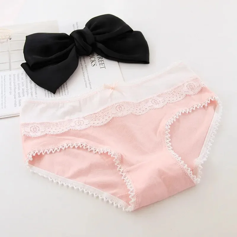 Lolita Style Lace Edge Bow Women\'s Cotton Underwear Comfortable Hip Wrap Cotton Crotch Girls\' Briefs  Underwear Women  Panties