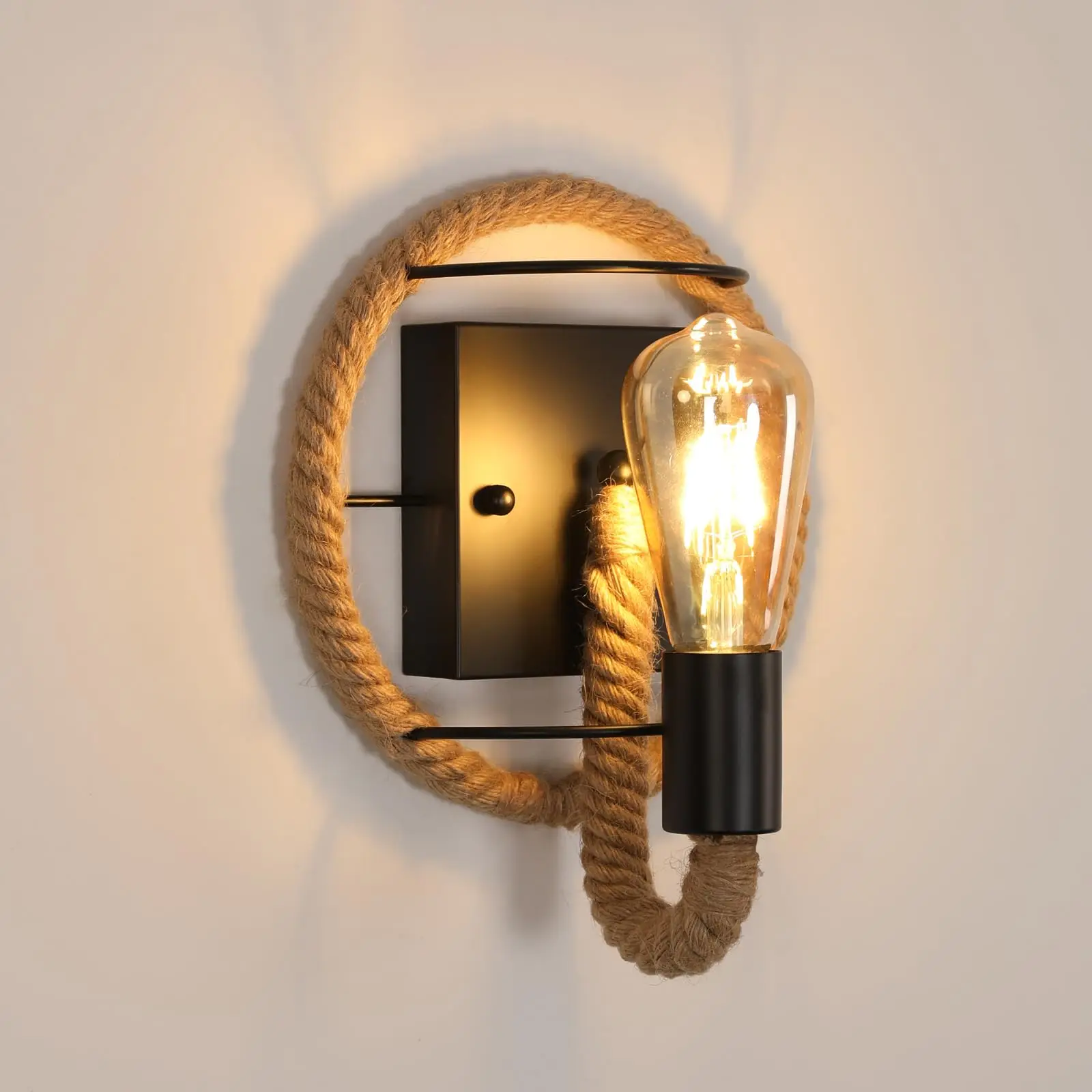 

Hemp Rope Wall Lamp Retro Interior Wall Light Bedside Room Decor E27 Wall Light Sconces Loft Rope Living Room Balcony Hallway