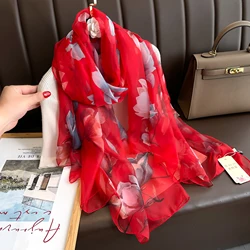 Luxury Brands New Fashion Spring/Summer Women Floral Printing Beach Silk Scarf Shawls Female Long Wraps Beach Sunscreen Hijab