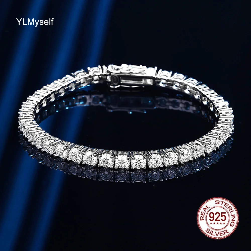 4 MM Moissanite Diamond Tennis Bracelets (With Certificat/Pass Test) Solid 925 Sterling Silver Charm Bracelet Fine Jewelry Men