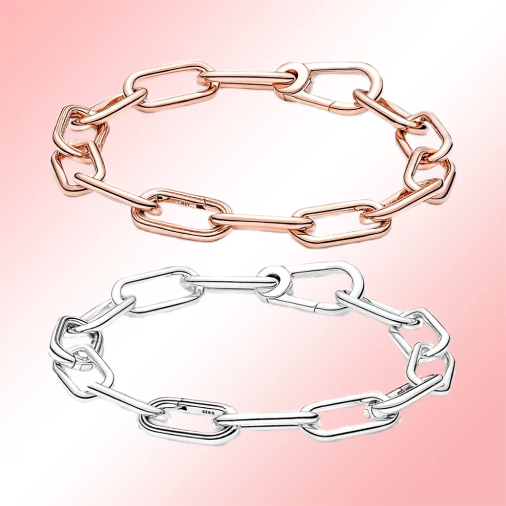 Classic 925 Silver and Rose Gold-plated Link Chain Bracelets Fit Original Bracelet Jewelry Accessories Pandora DIY for Gifts