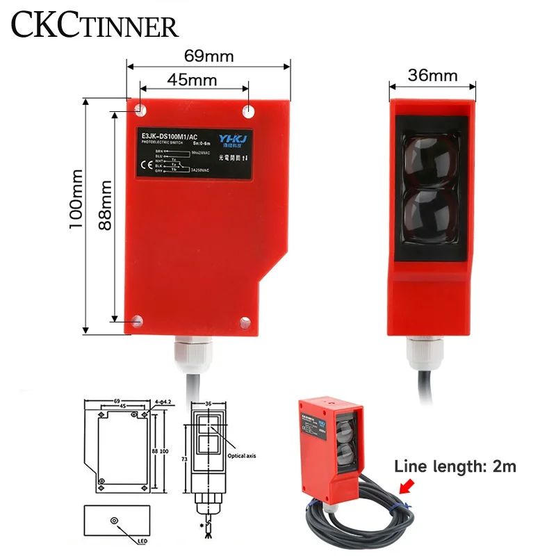 Distance 6M Long Range Diffuse Reflection Photoelectric Sensor E3JK-DS100 24V 220V AC/DC Universal Car Wash Platform Waterproof