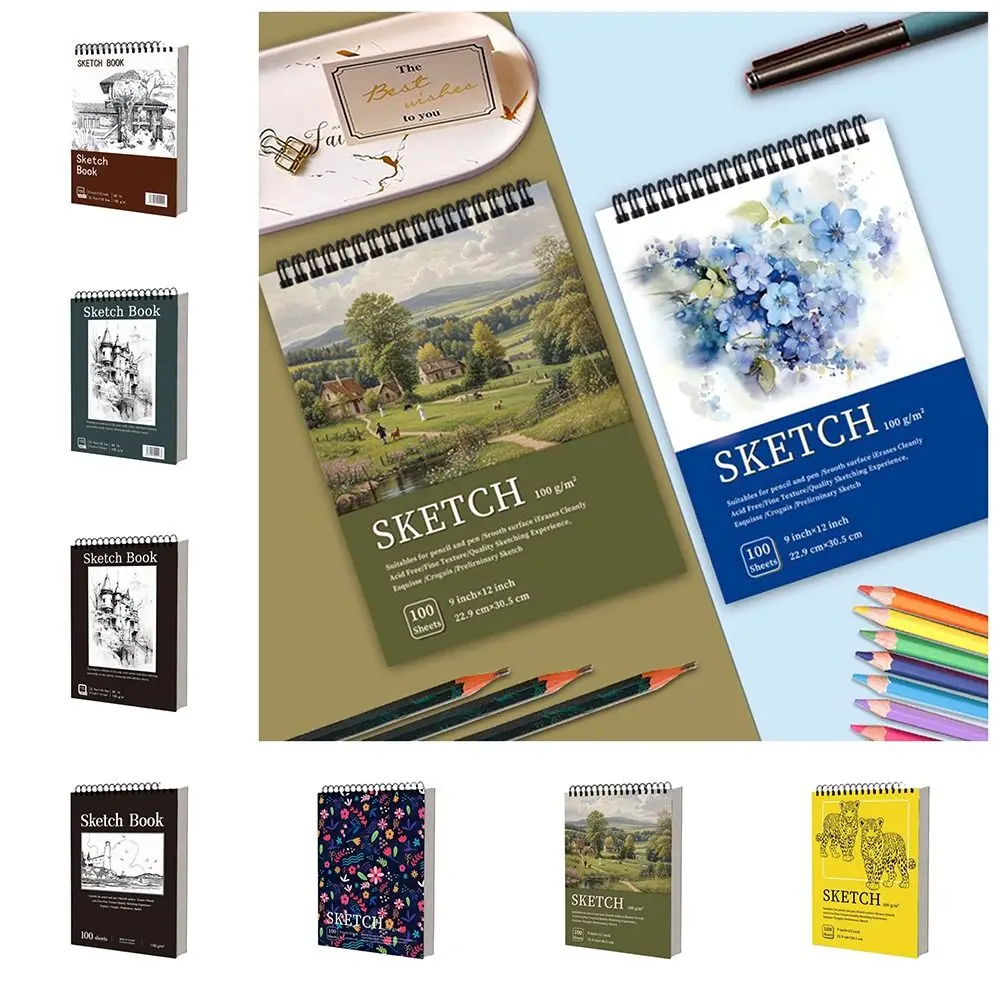 100 Sheets Coil Sketchbook Portable Easy To Tear Drawing Pad 100gsm Thickened Paper Acid-Free Paper Sketching Notebook