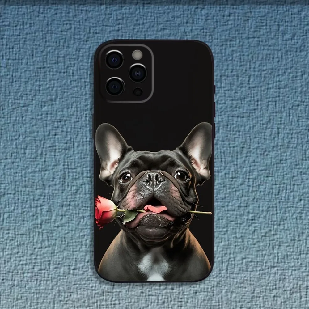 French Bulldog Dog Pet Phone Case For iPhone 16,15,14,13,12,11,Pro,X,XS,Max,XR,Plus,Mini Soft Black Cover