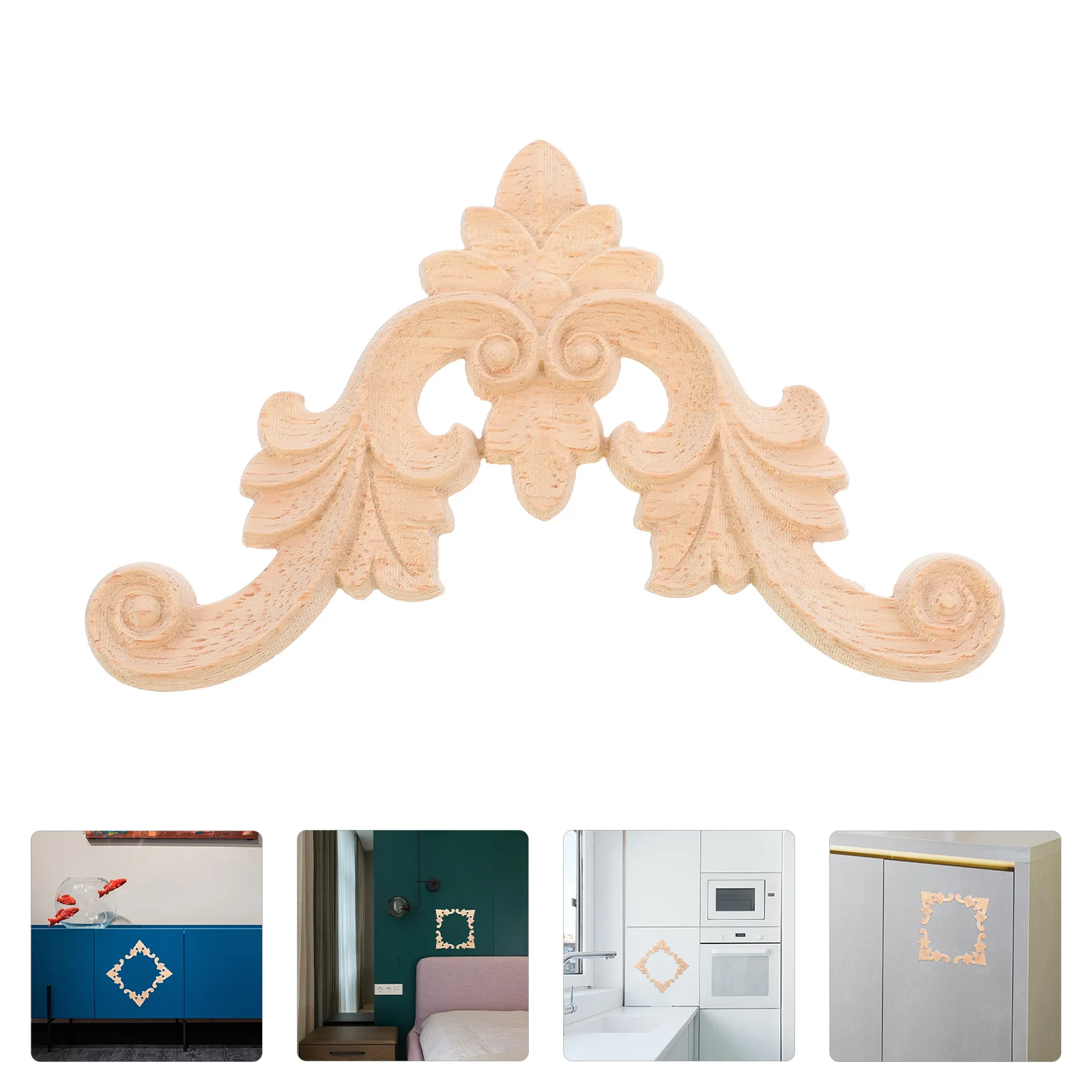 

4Pcs Exquisite European Style Wood Carvings Durable Reusable Solid Wood Corner Flowers Cabinet Door Decorative Applique Onlay