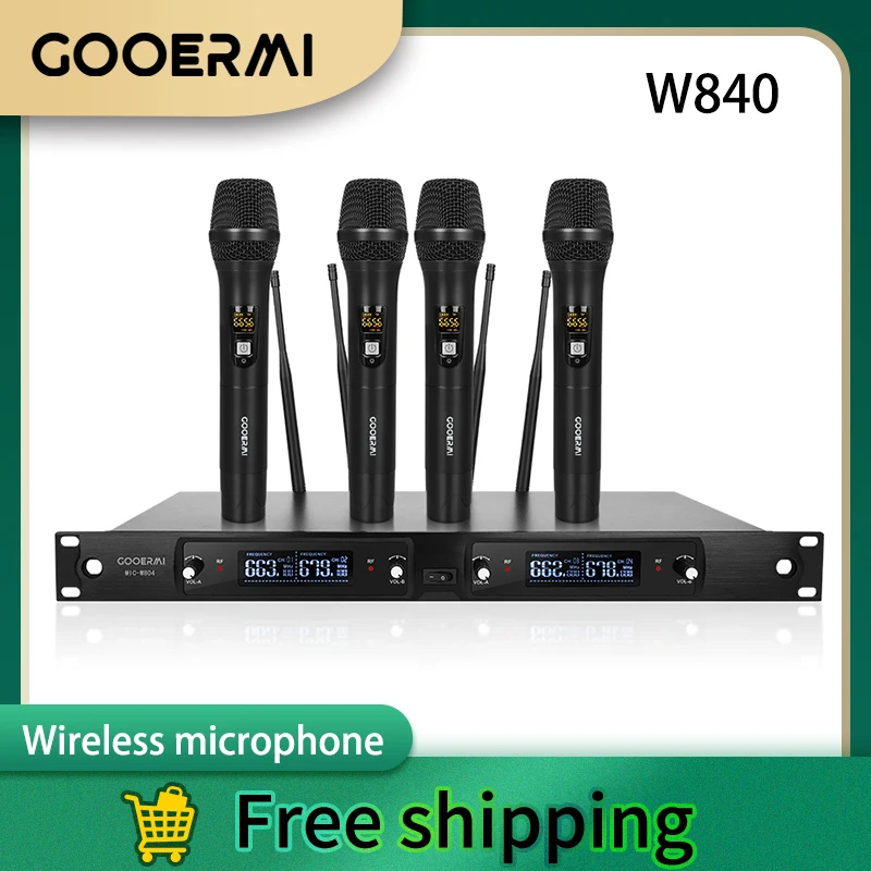 

GOOERMI Audio W840 4-Channel UHF Wireless Microphone System with Variable Frequency Handheld Microphone for Karaoke Presentation
