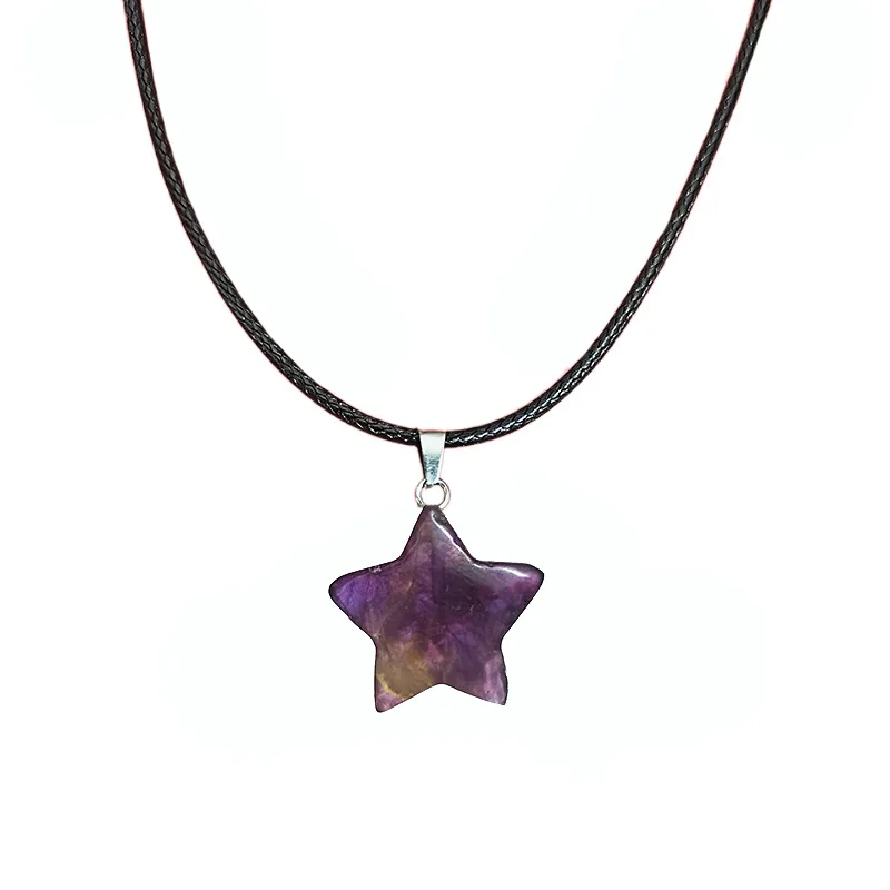 Natural Stone Pentagram Pendant Necklace Sweet Cool Star Collar Chain Female Girl Male Women Men Adjustable New 2023