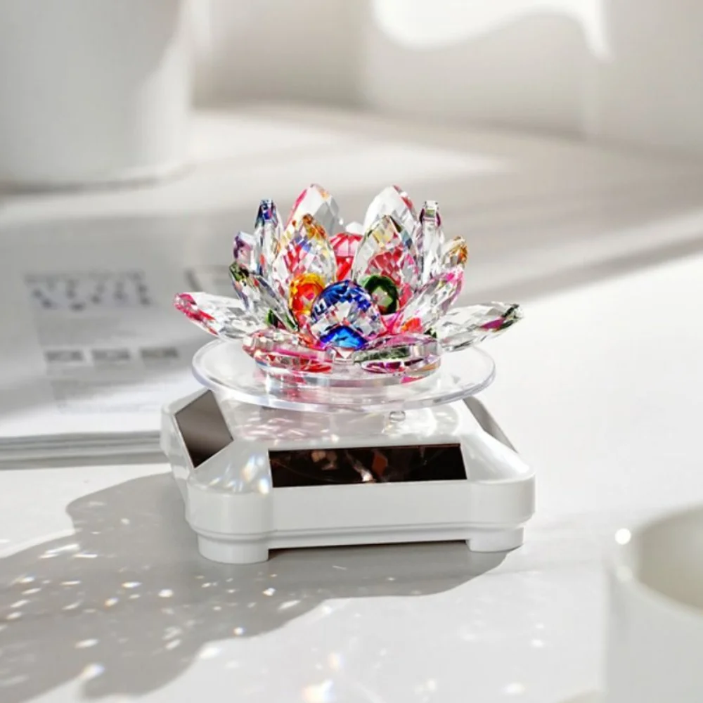 

Solar Powered Rotating Crystal Lotus Figurine Reflective Quiet Crystal Lotus Car Ornament High Transparence Suncatcher