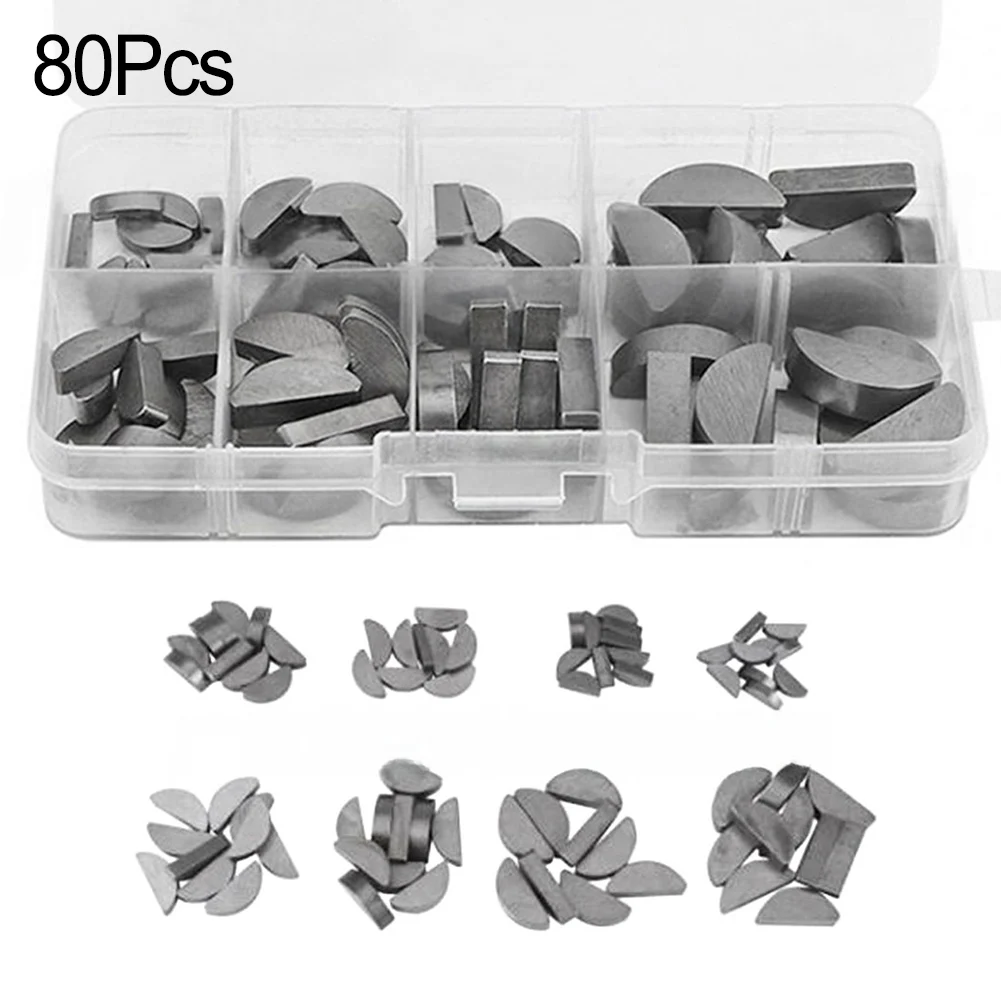 

80pcs Carbon Steel Half Moon Key Set Metric Keyway and Key Stock for Shaft Crank Use with Organized Plastic Storage Box