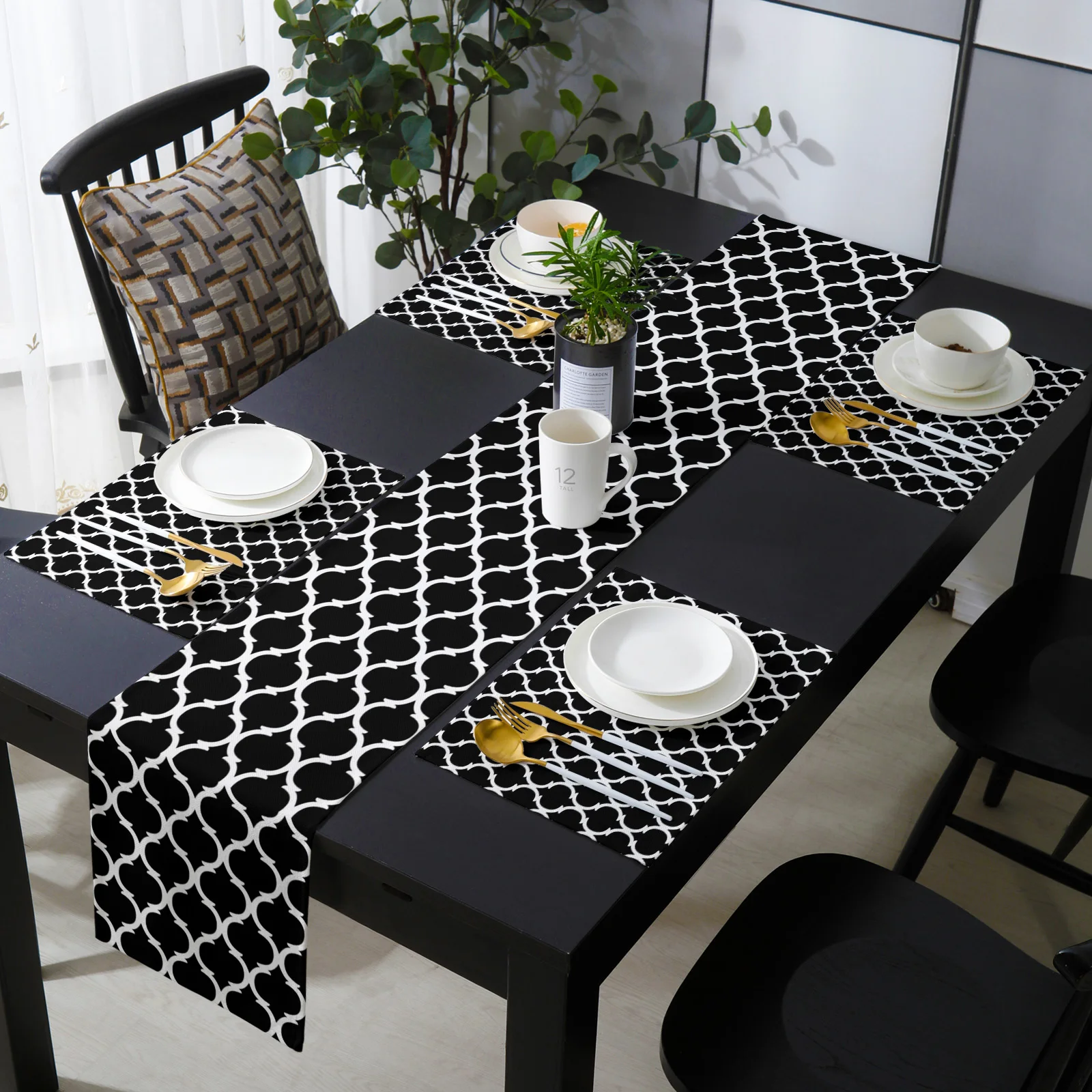 

Morocco Geometry Table Runner Set Luxury Wedding Table Decoration Tablecloth Dining Table Decor Placemats Coffee Table Decor