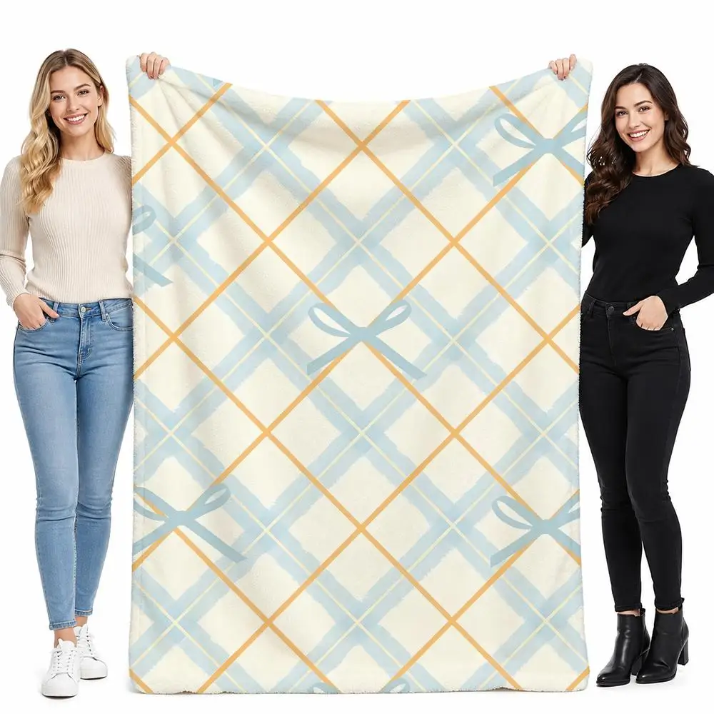 Kawaii Bow Gift for Besties Throw Soft Cozy Flannel Blanket for Couch Sofa Bed, Mid-Century Modern Art Lover Gift
