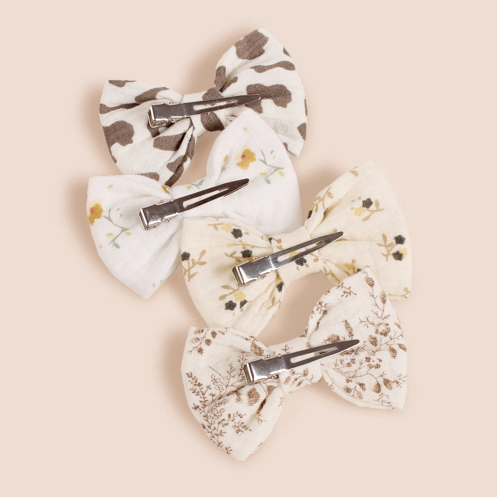 4Pcs/Set Cotton Bow Clips For Girls Baby Cute Printed Muslin Hairpins Kids Daily Decor Bangs Clips Children Hair Accessories