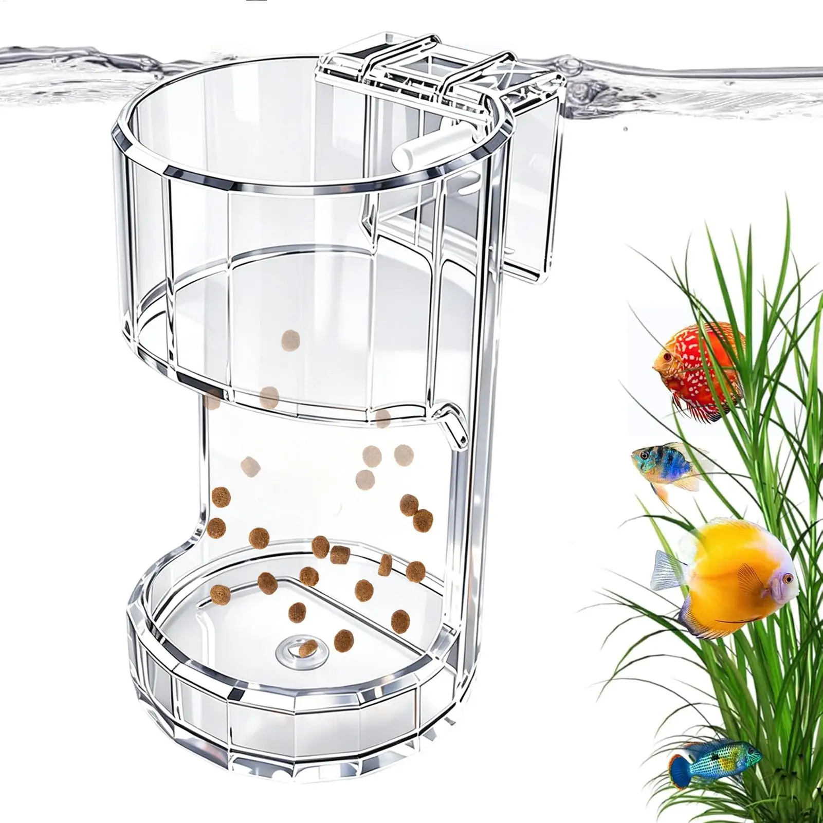 Aquarium Feeding Dish Transparent Food Bowl Holder Container Aquarium Fish Feeder Box for Turtle Shrimp Betta Home Living Room
