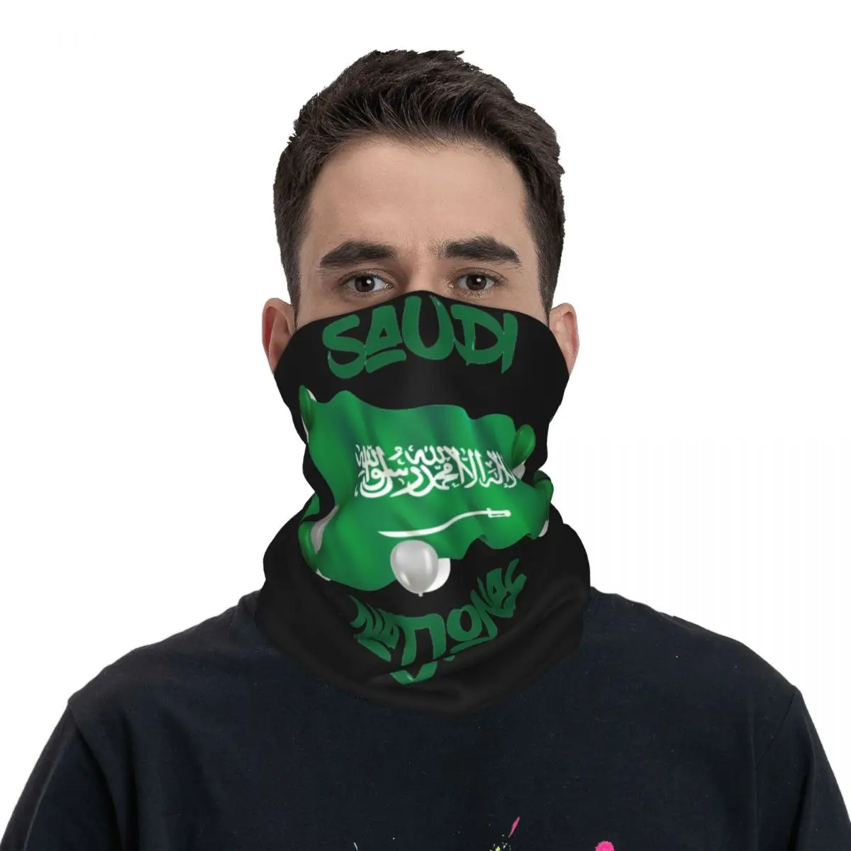 Men Happy Saudi National Day Bandana Neck Cover Printed Funny Scarf Multifunctional Hair Band Wrist Wraps For Hiking Windproof