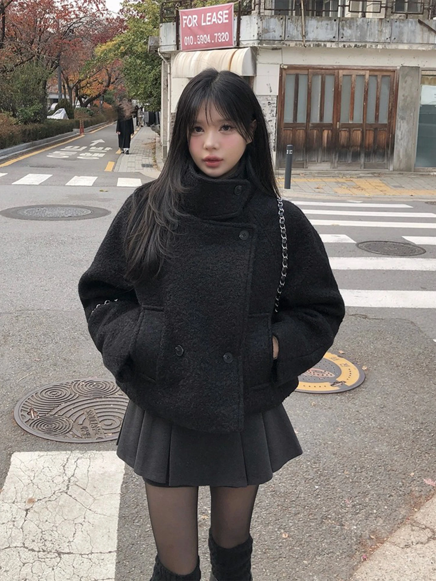 レディースウールコート ダブルブレスト 綿裏地付き 暖かい 冬の新作ファッション 無地 韓国版 ルーズフィット