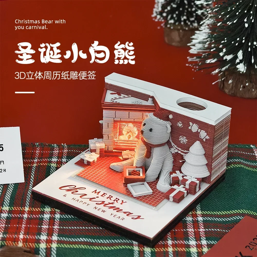 

3D Christmas Calendar Memo Pad Notes Figurines Calendar Art Home Decoration For Girl Notepad Desk Bear Paper Sculpture Gifts