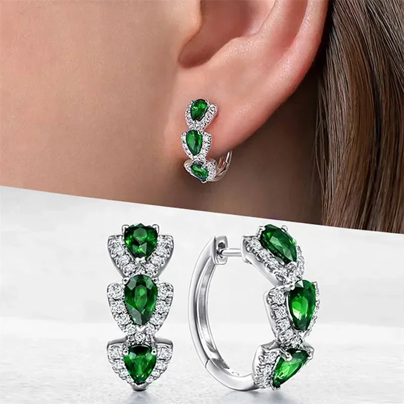 

2025 Fashion Trendy Green Cubic Zirconia Hoop Earrings Wedding Party Elegant Accessories for Women Anniversary Gift New Jewelry