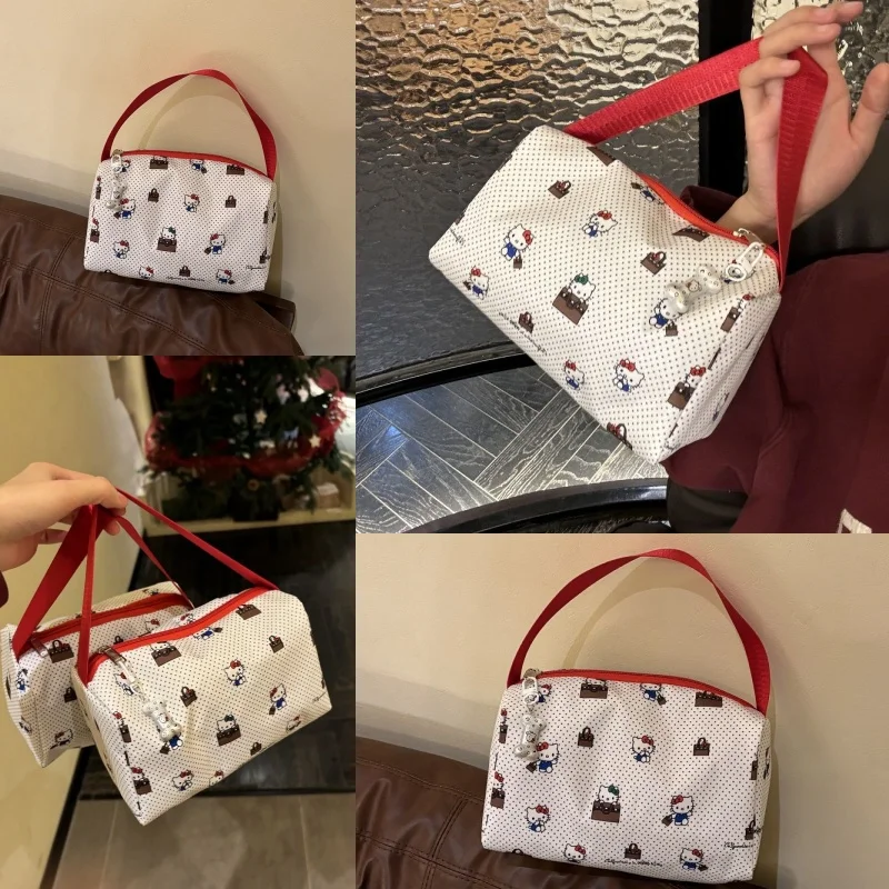 

Hello Kitty Makeup Bag Cute polka dot Large Capacity Women Portable Handheld Storage Travel Wash Bag kawaii Girl Gift Wholesale