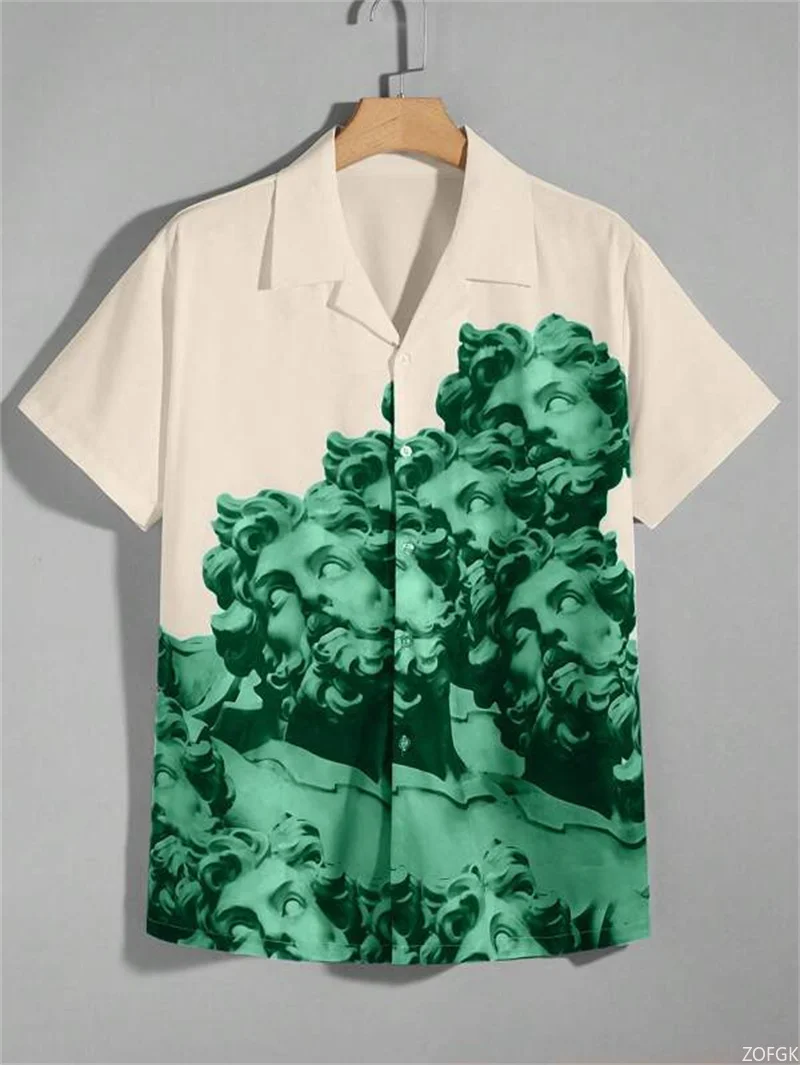 القط المطبوعة الكوبية طوق قمصان للرجال الصيف عناصر خمر قميص هاواي شاطئ ملابس للرجال في الهواء الطلق الشارع فضفاض