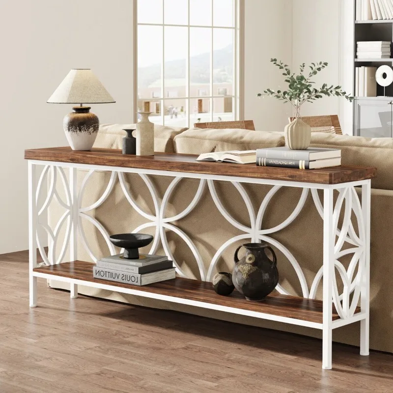 American rural solid wood entrance table Entry entrance cabinet against the wall strip case sofa back long table Industrial styl