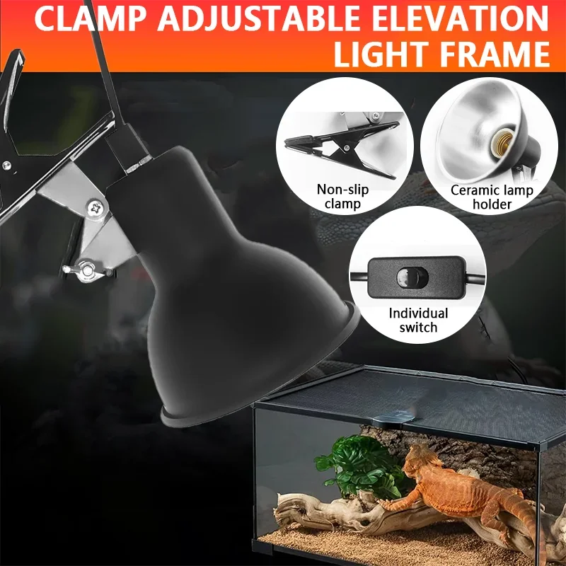 

Reptile Lizard Gecko Heating Lamp Reflective Metal Lampshade Adjustable Ceramic Lamp Head Amphibians Terrarium Lighting Supplies