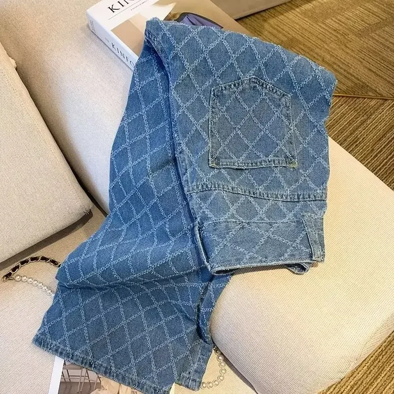 بنطلون جينز عصري عالي الخصر للنساء ، بنطلون ياباني منقوشة ، بنطلون رفيع ، موضة الشباب ، الصيف ، طراز جديد ،