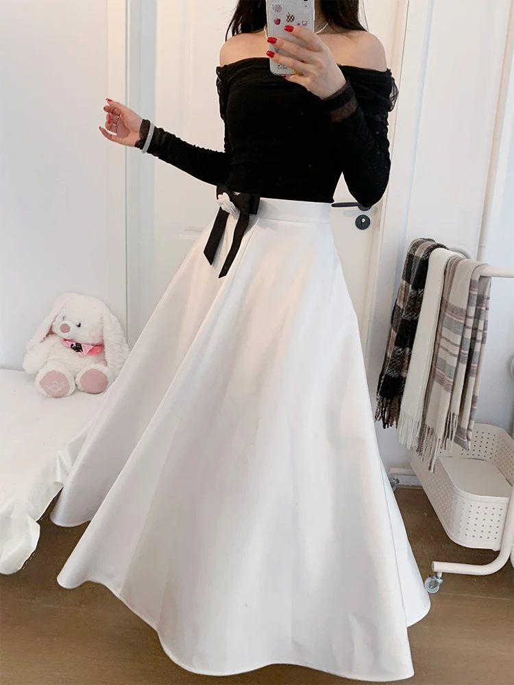 Top monospalla lavorato a maglia da donna e gonna a vita alta Set casual invernale Faion Gentle Sle Regular Lunghezza Sve