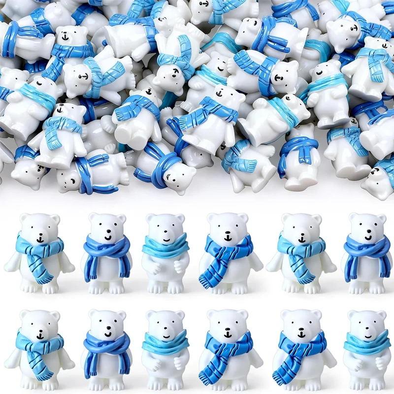4/8pcs Mini Polar Bear Figurines with Scarf Resin Animal Miniature Micro Landscape Accessories Winter Christmas Home Decoration