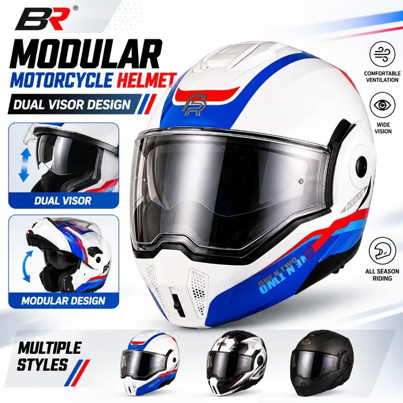 Modular Motorcycle Helmet Dual Visor Full Face Flip Up Helmet Men All Season Street Touring Riding Headgear