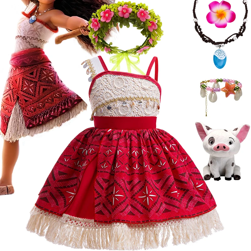 New Moana Princess Dress for 2-8Years Children Adventurer Holiday Cartoon Party Role Play Costume Summer Fancy Baby Girl Clothes