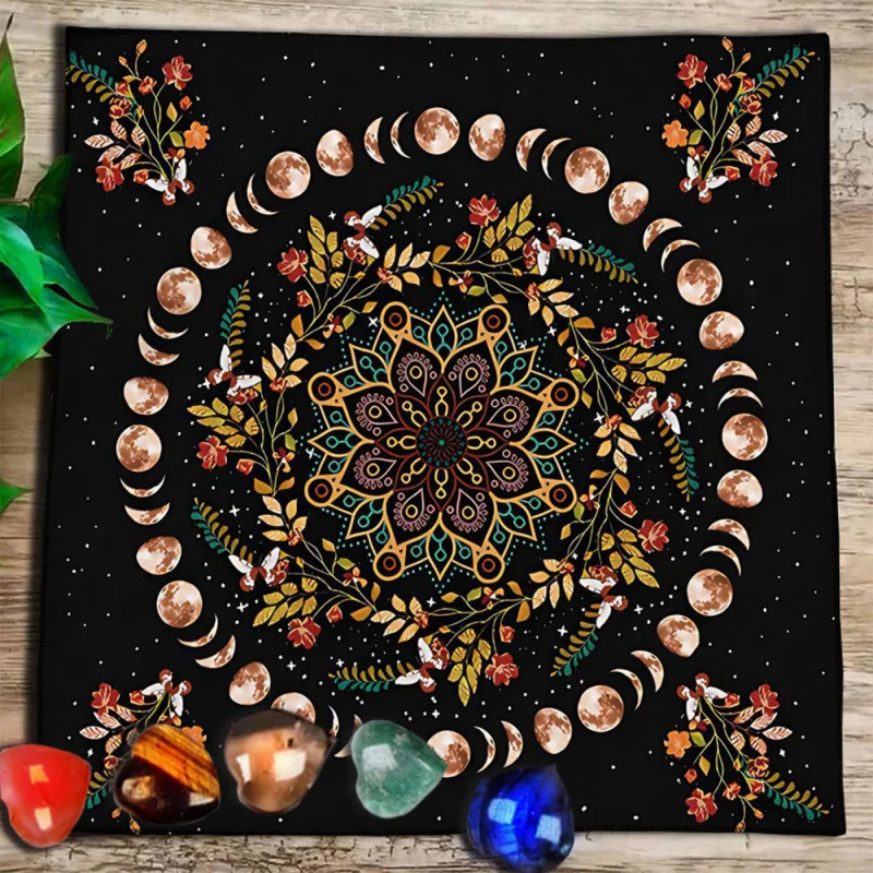 VIKAMA Retro Sun Moon Constellation Tarot Tablecloth Astrology Wind Divination Mat Tarot Meditation Altar Decoration