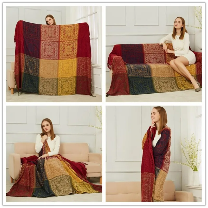 New Mediterranean Nepali Shawl Blanket Sofa Towel Cover Blanket Bed Blanket Bay Window Mat Chenille Jacquard Blanket