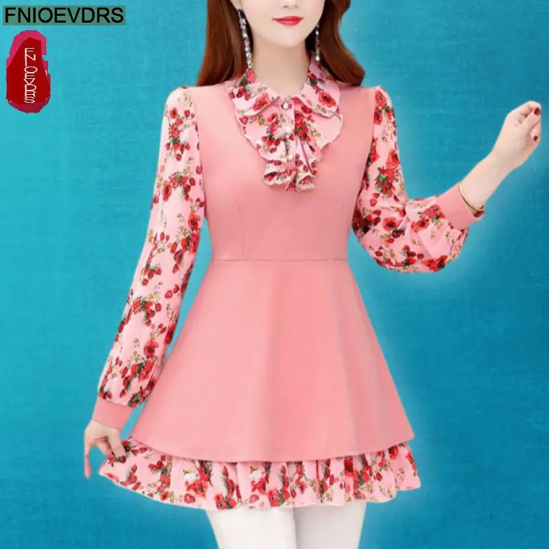 Hot Retro Vintage Ruffles Peplum Tops New Design Women Autumn 2024 Fashion Office Lady Elegant Tunic Pink Basics Shirts Blouses