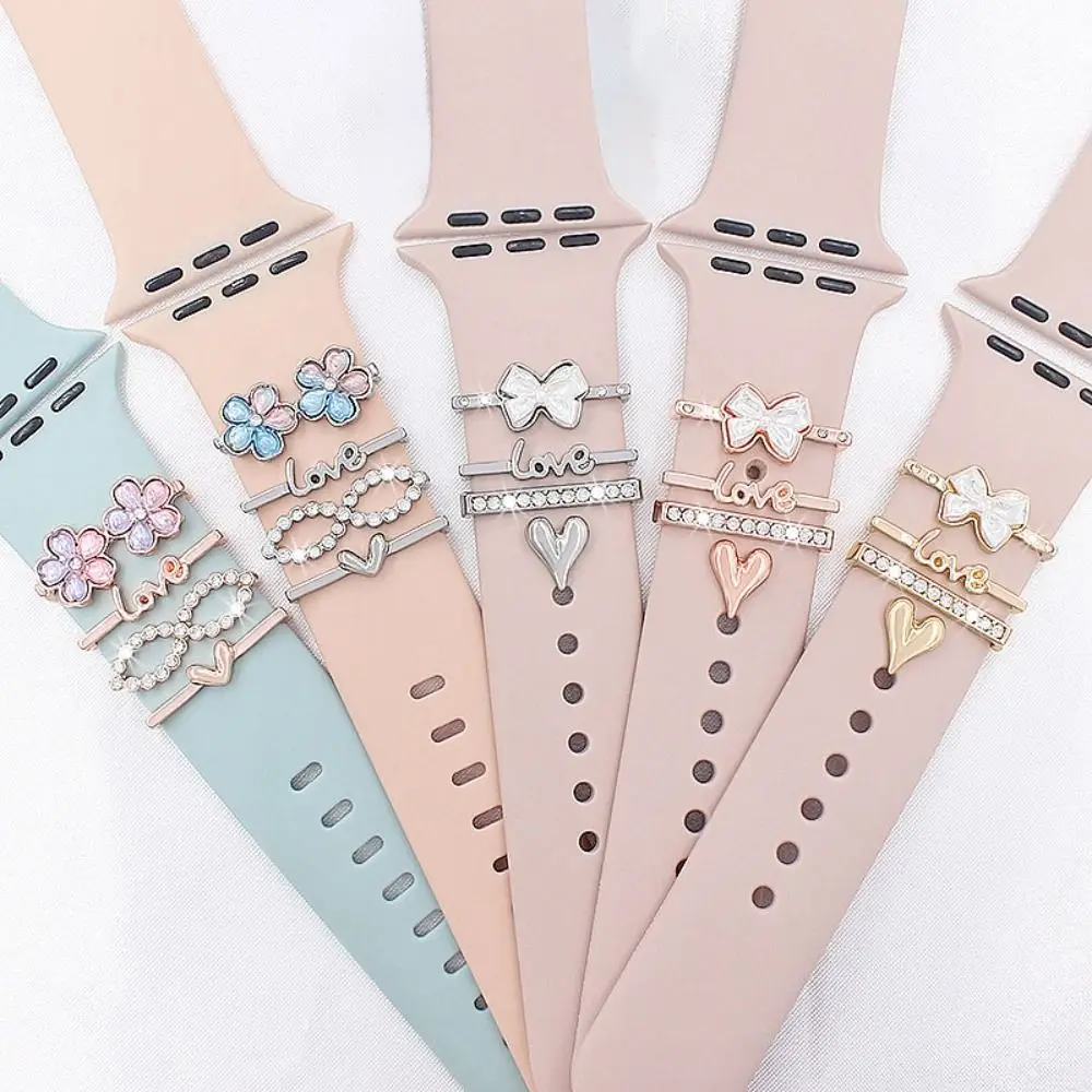 Metal Watch Band Ornament Decorative Tool Flower Wristbelt Charms Heart-shaped Fashion Strap Accessories for Apple Watch Band