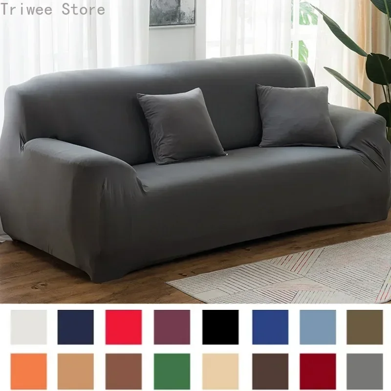 Solid Color Elastic Sofa Covers for Living Room Spandex Sectional Corner Sofa Slipcovers Couch Chair Cover 1/2/3/4 Seater