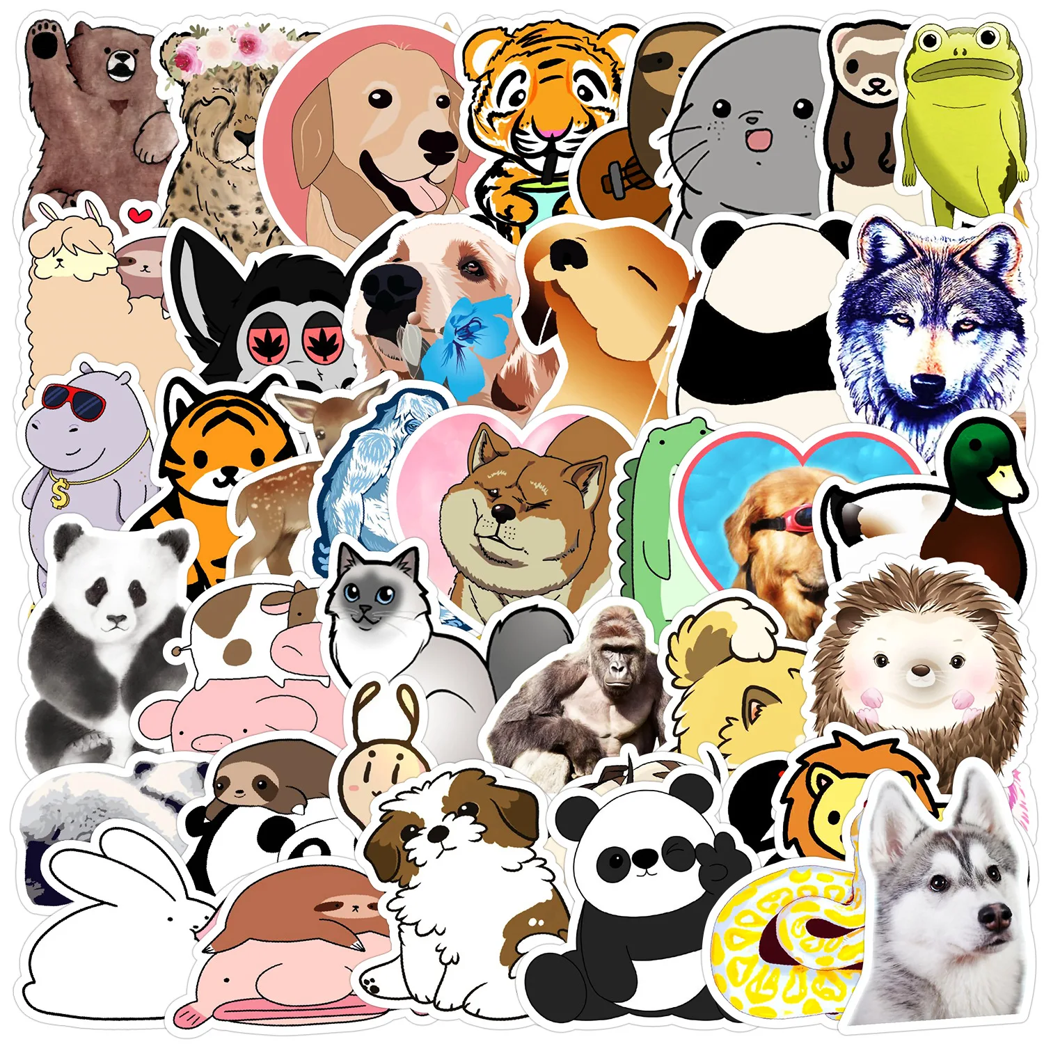 

10/30/50PCS Cartoon Cute Animal Puppy Tiger Panda Graffiti Sticker Waterproof Decorative Water Cup Laptop Suitcase Desk Bike
