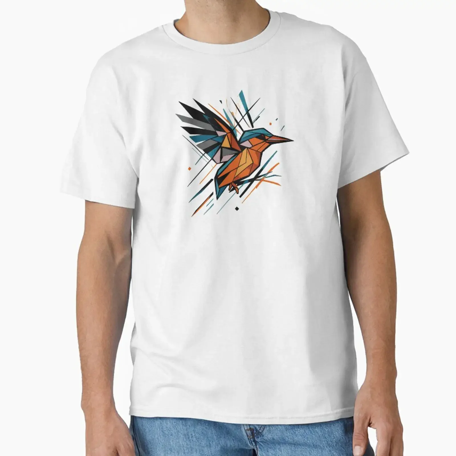 Geometric Kingfisher Abstract Splash of Flight designed and sold by PrimitiveT T Shirt vintage Washed Casual Versatile fashion