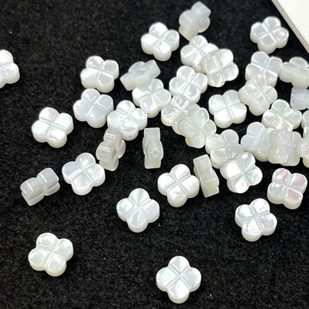 5PCS 10 PCS Natural Sea Shell clover 8mm 10mm White Mother of Pearl Jewelry Making Flat Loose Beads  Mosaic Tile DIY