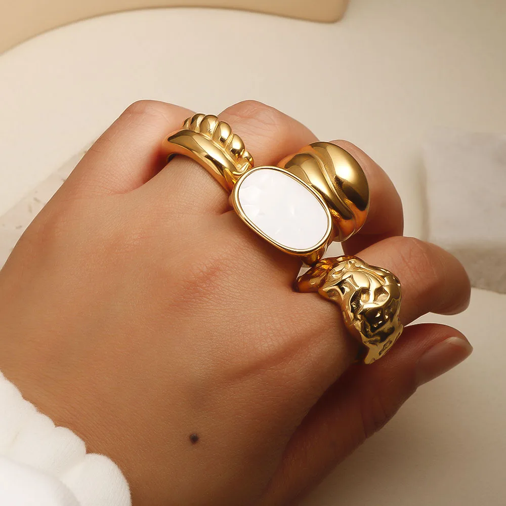 Classic Stainless Steel Ring with 1PVD 18K Plated Gold Colorfast Waterproof Jewelry Gift for Women's Daily Wear