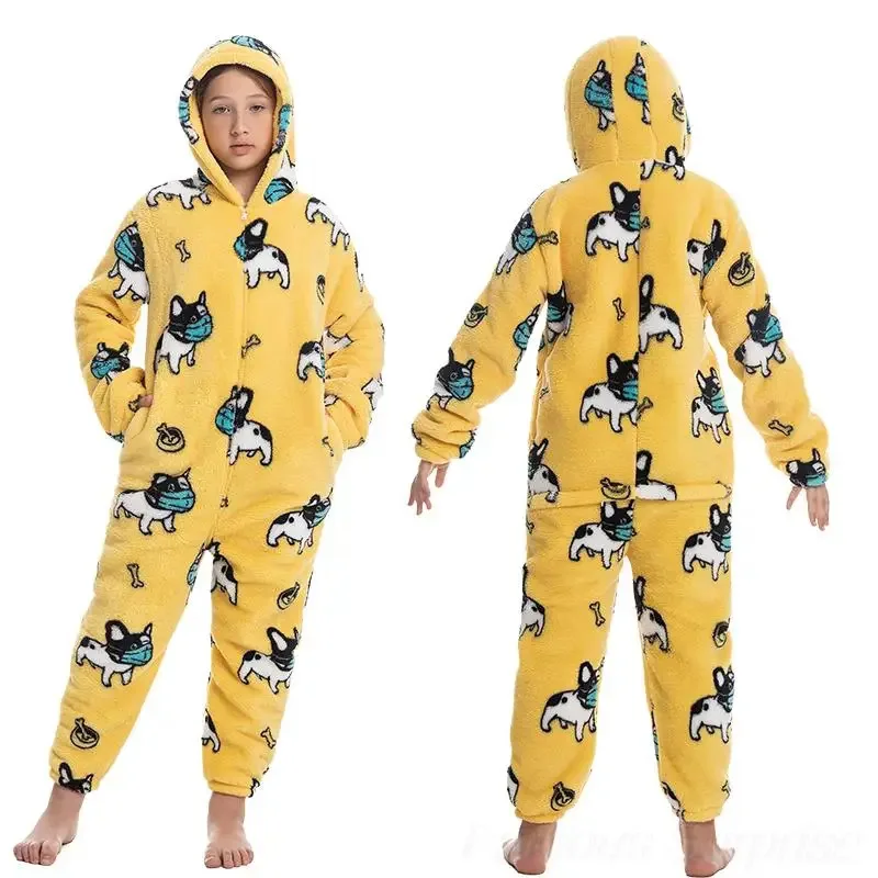 

qq38Kawaii Kigurumi Jumpsuit Boy Girl Onesies Kids Pajamas Hoded Bodysuit Zipper Yellow Green Children Outfit Pyjamas Winter Clo