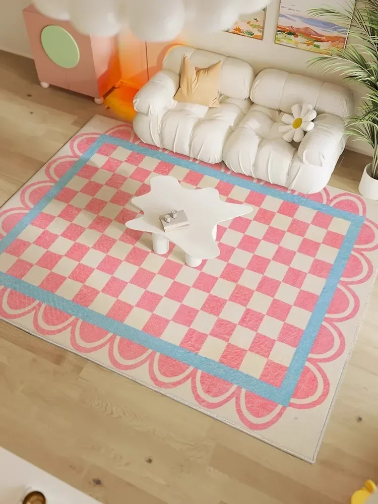 

Cute and Interesting Cloud Carpet Pink Girl Plaid Rug Soft and Comfortable Bedroom Carpets Easy To Care Non-Slip Play Rugs Tapis