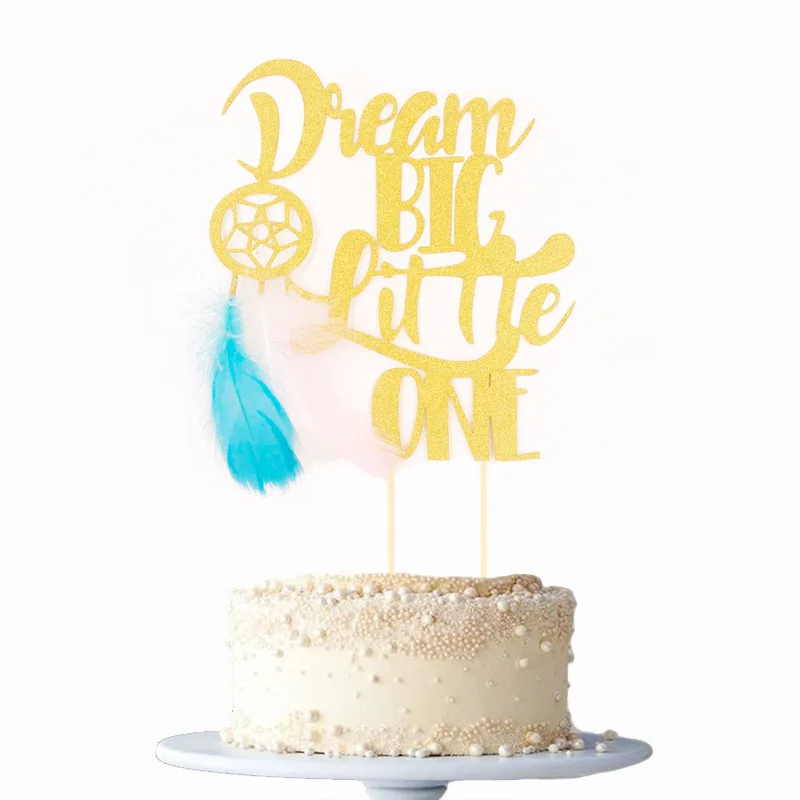 Dream Big Little One Cake Topper Dream Catcher Cake Flags For  Wedding Birthday Party Cake Baking Decor Supplies DIY New Year