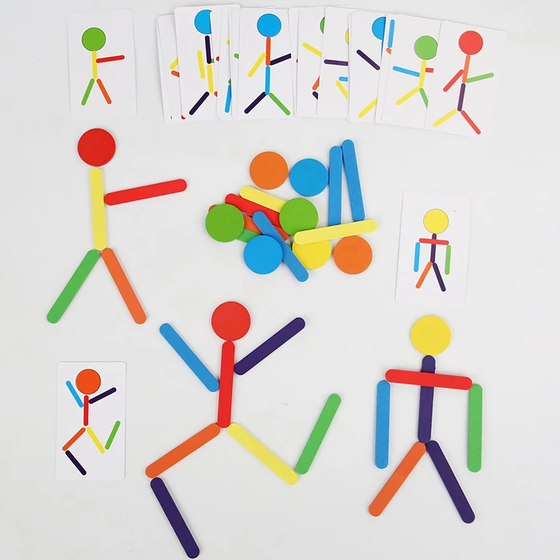 Puzzle en bois assorti en forme de bricolage, jouets éducatifs d'entraînement de motricité Fine Montessori pour enfants, jeu de réflexion en bâton arc-en-ciel